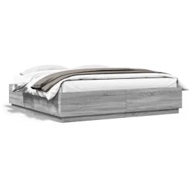 Sonoma-grauer Holzwerkstoff-Bettrahmen 200 x 200 cm von vidaXL, Betten und Lattenroste - Ref: Foro24-3209679, Preis: 168,40 €...
