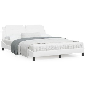 Estructura de cama con luces LED cuero PE blanco 160x200 cm de vidaXL, Camas y somieres - Ref: Foro24-3214118, Precio: 200,81...