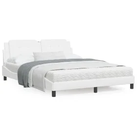 Estructura de cama con luces LED cuero PE blanco 160x200 cm de vidaXL, Camas y somieres - Ref: Foro24-3214118, Precio: 225,07...