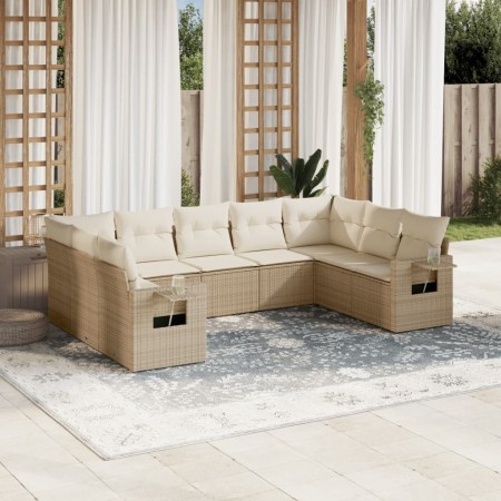 Set de sofás de jardín 9 pzas con cojines ratán sintético beige en Conjuntos de jardín | Comprar online en Foru.es