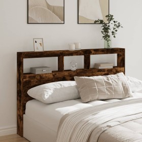 Cabecero de cama con luz LED roble ahumado 160x17x102 cm de vidaXL, Cabeceros y pies de cama - Ref: Foro24-839207, Precio: 93...