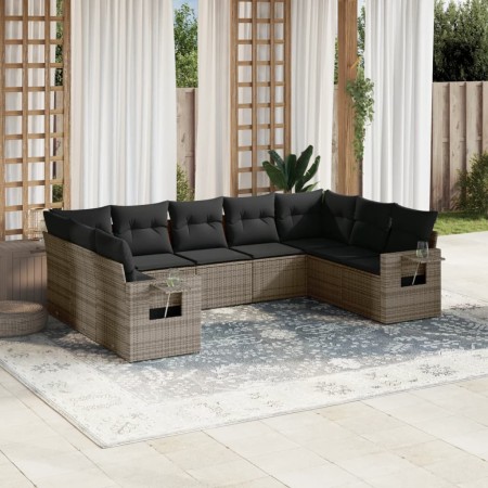 Set de muebles de jardín 9 pzas y cojines ratán sintético gris en Conjuntos de jardín | Comprar online en Foru.es