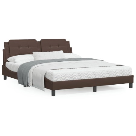 Cama con colchón cuero sintético marrón 160x200 cm de vidaXL, Camas y somieres - Ref: Foro24-3208875, Precio: 422,68 €, Descu...