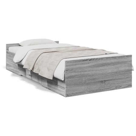 Cama con cajones madera de ingeniería gris Sonoma 90x190 cm de vidaXL, Camas y somieres - Ref: Foro24-3280347, Precio: 119,81...