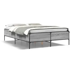 Estructura cama madera ingeniería metal gris Sonoma 140x190 cm de vidaXL, Camas y somieres - Ref: Foro24-3279810, Precio: 144...