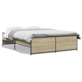 Sonoma oak metal engineered wood bed frame 120x190 cm by vidaXL, Beds and slatted bases - Ref: Foro24-3279908, Price: 127,53 ...