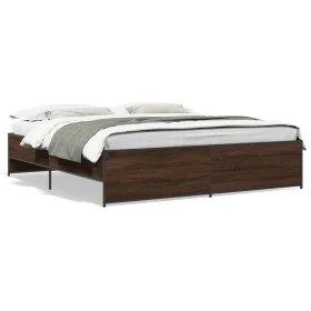 Oak brown metal engineered wood bed frame 200x200 cm by vidaXL, Beds and slatted bases - Ref: Foro24-3279871, Price: 154,05 €...