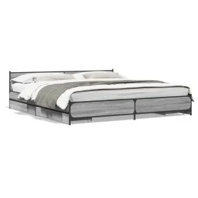 Sonoma-graues Holzwerkstoffbett mit Schubladen 200x200 cm von vidaXL, Betten und Lattenroste - Ref: Foro24-3279915, Preis: 20...