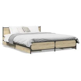 Sonoma oak engineered wood bed with drawers 135x190 cm by vidaXL, Beds and slatted bases - Ref: Foro24-3279948, Price: 172,53...
