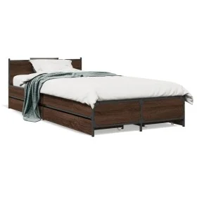 Oak brown engineered wood bed with drawers 75x190 cm by vidaXL, Beds and slatted bases - Ref: Foro24-3279976, Price: 148,24 €...