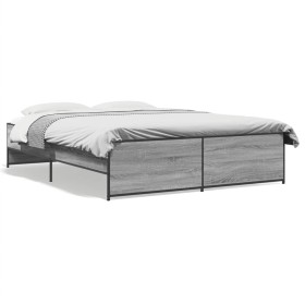 Estructura cama madera ingeniería metal gris Sonoma 140x200 cm de vidaXL, Camas y somieres - Ref: Foro24-3279890, Precio: 143...