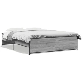 Sonoma gray metal engineered wood bed frame 140x200 cm by vidaXL, Beds and slatted bases - Ref: Foro24-3279890, Price: 142,28...