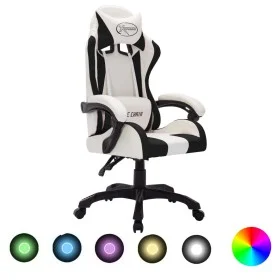 Silla gaming con luces LED RGB cuero sintético blanco y negro de vidaXL, Sillas de oficina - Ref: Foro24-288005, Precio: 206,...