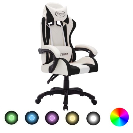 Silla gaming con luces LED RGB cuero sintético blanco y negro de vidaXL, Sillas de oficina - Ref: Foro24-288005, Precio: 194,...