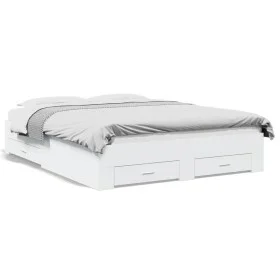 White engineered wood bed frame with drawers 160x200 cm by vidaXL, Beds and slatted bases - Ref: Foro24-3280370, Price: 174,8...