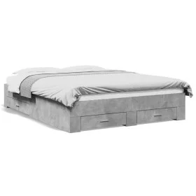 Cama con cajones madera ingeniería gris hormigón 140x200 cm de vidaXL, Camas y somieres - Ref: Foro24-3280387, Precio: 163,08...