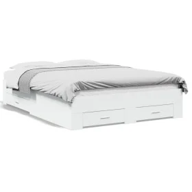 White engineered wood bed with drawers 120x200 cm by vidaXL, Beds and slatted bases - Ref: Foro24-3280391, Price: 166,60 €, D...