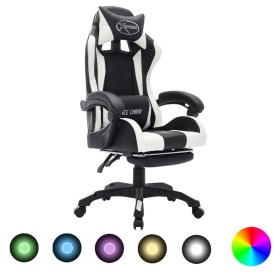 Silla gaming con luces LED RGB cuero sintético blanco y negro de vidaXL, Sillas de oficina - Ref: Foro24-288011, Precio: 201,...