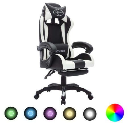 Silla gaming con luces LED RGB cuero sintético blanco y negro de vidaXL, Sillas de oficina - Ref: Foro24-288011, Precio: 201,...