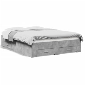 Cama con cajones madera ingeniería gris hormigón 135x190 cm de vidaXL, Camas y somieres - Ref: Foro24-3280408, Precio: 186,33...