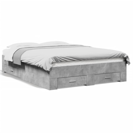 Cama con cajones madera ingeniería gris hormigón 135x190 cm de vidaXL, Camas y somieres - Ref: Foro24-3280408, Precio: 186,33...