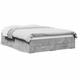 Cama con cajones madera de ingeniería gris hormigón 120x190 cm de vidaXL, Camas y somieres - Ref: Foro24-3280415, Precio: 153...