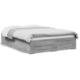 Cama con cajones madera ingeniería gris Sonoma 120x190 cm de vidaXL, Camas y somieres - Ref: Foro24-3280417, Precio: 180,56 €...