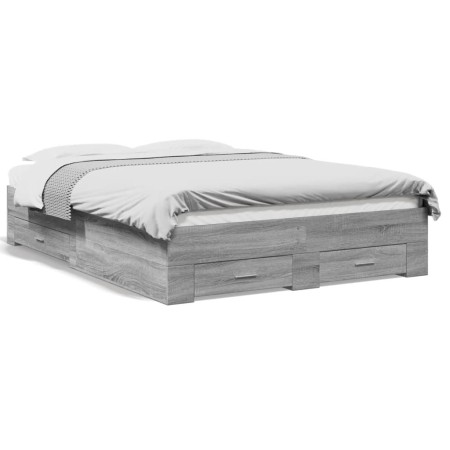 Cama con cajones madera ingeniería gris Sonoma 120x190 cm de vidaXL, Camas y somieres - Ref: Foro24-3280417, Precio: 180,56 €...