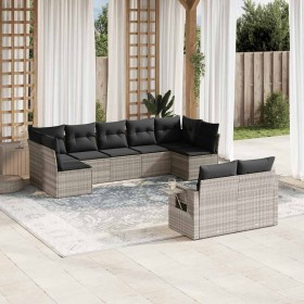 Set muebles jardín 9 pzas y cojines ratán sintético gris claro en Conjuntos de jardín | Comprar online en Foru.es