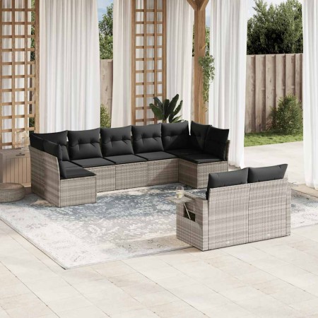 Set muebles jardín 9 pzas y cojines ratán sintético gris claro en Conjuntos de jardín | Comprar online en Foru.es
