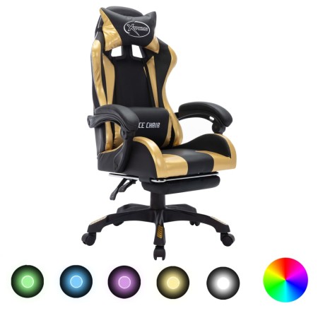 Silla gaming con luces LED RGB cuero sintético dorado y negro de vidaXL, Sillas de oficina - Ref: Foro24-288008, Precio: 190,...