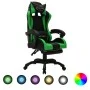Silla gaming con luces LED RGB cuero sintético verde y negro de vidaXL, Sillas de oficina - Ref: Foro24-288009, Precio: 193,5...