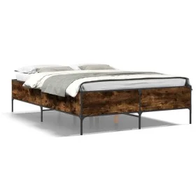 Estructura cama madera ingeniería metal roble ahumado 120x200cm de vidaXL, Camas y somieres - Ref: Foro24-3279804, Precio: 14...