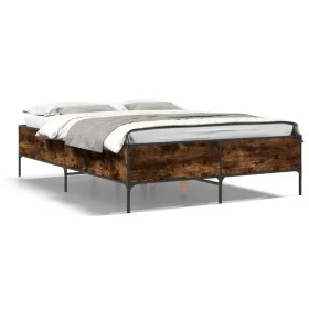 Engineered wood bed frame metal smoked oak 120x190cm by vidaXL, Beds and slatted bases - Ref: Foro24-3279819, Price: 137,17 €...