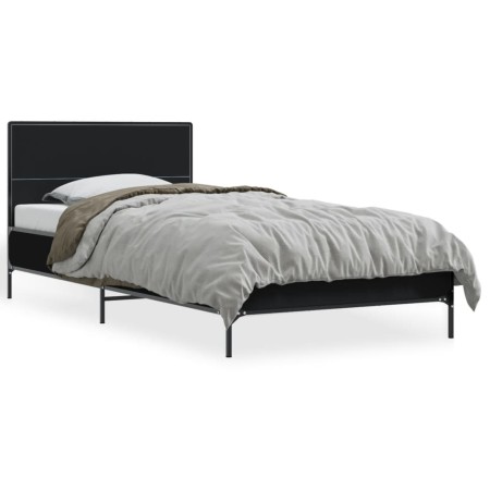 Estructura de cama madera de ingeniería y metal negro 90x200 cm de vidaXL, Camas y somieres - Ref: Foro24-845517, Precio: 82,...