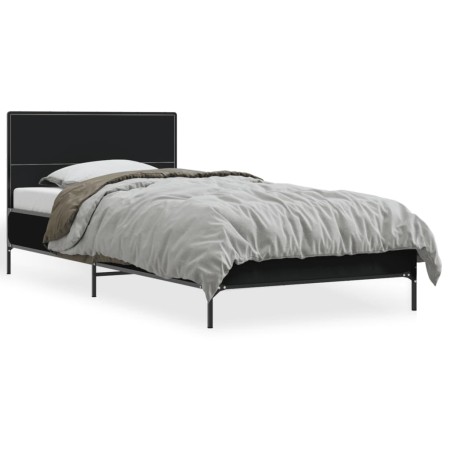 Estructura de cama madera de ingeniería y metal negra 75x190 cm de vidaXL, Camas y somieres - Ref: Foro24-845557, Precio: 94,...