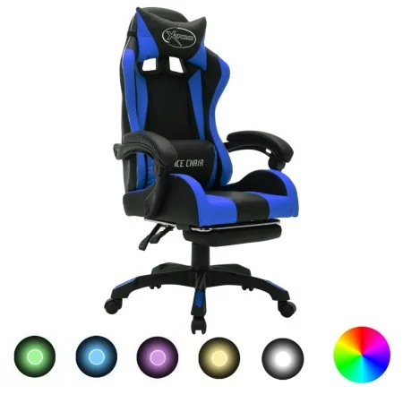 Silla gaming con luces LED RGB cuero sintético azul y negro de vidaXL, Sillas de oficina - Ref: Foro24-288006, Precio: 184,91...