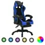 Silla gaming con luces LED RGB cuero sintético azul y negro de vidaXL, Sillas de oficina - Ref: Foro24-288006, Precio: 184,91...