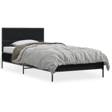 Estructura de cama madera ingeniería y metal negro 100x200 cm de vidaXL, Camas y somieres - Ref: Foro24-845522, Precio: 84,60...