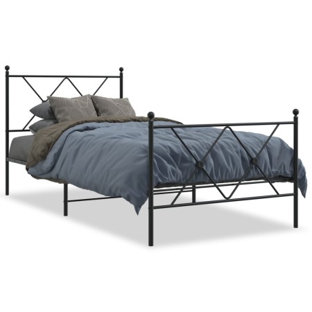 Estructura de cama con cabecero y estribo metal negro 90x200 cm de vidaXL, Camas y somieres - Ref: Foro24-376513, Precio: 84,...