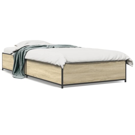 Estructura cama madera ingeniería metal roble Sonoma 75x190 cm de vidaXL, Camas y somieres - Ref: Foro24-845122, Precio: 66,7...