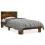 Estructura cama madera ingeniería metal roble humo 100x200 cm de vidaXL, Camas y somieres - Ref: Foro24-845804, Precio: 75,98...