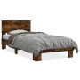 Estructura cama madera ingeniería metal roble ahumado 90x190 cm de vidaXL, Camas y somieres - Ref: Foro24-845819, Precio: 89,...