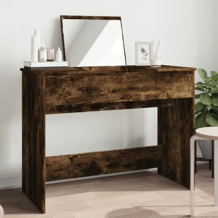 Tocador con espejo color roble ahumado 100x45x76 cm de vidaXL, Tocadores para dormitorios - Ref: Foro24-840699, Precio: 105,0...