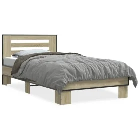 Estructura cama madera ingeniería metal roble Sonoma 90x200 cm de vidaXL, Camas y somieres - Ref: Foro24-845653, Precio: 93,6...