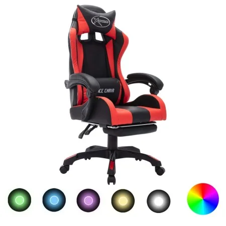 Silla gaming con luces LED RGB cuero sintético rojo y negro de vidaXL, Sillas de oficina - Ref: Foro24-288007, Precio: 193,09...