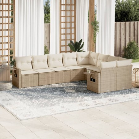 Set de sofás de jardín 9 pzas con cojines ratán sintético beige en Conjuntos de jardín | Comprar online en Foru.es