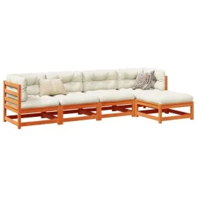 Set de sofás jardín 5 pzas con cojines madera pino marrón cera de vidaXL, Conjuntos de jardín - Ref: Foro24-3299390, Precio: ...
