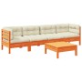 Set de sofás jardín 5 pzas con cojines madera pino marrón cera de vidaXL, Conjuntos de jardín - Ref: Foro24-3299283, Precio: ...