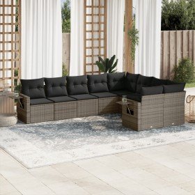 Set de muebles de jardín 9 pzas y cojines ratán sintético gris en Conjuntos de jardín | Comprar online en Foru.es